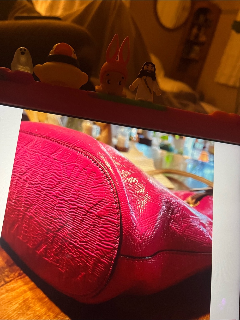Hot Pink Women’s Tote Bag with Gold Hardware - Picture 6 of 11